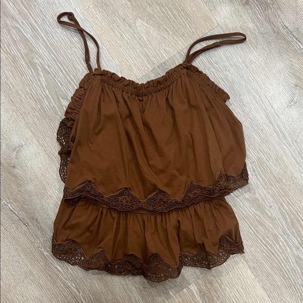 Express Chocolate Brown Camisole with Lace Trim